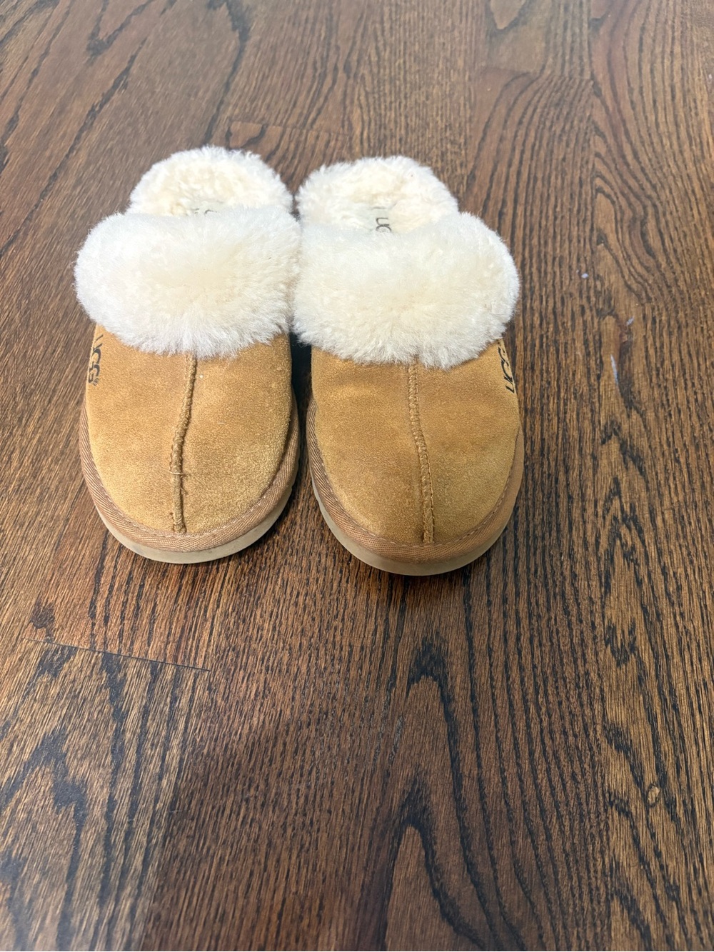 UGG Kids Tan Suede Shearling Clog Slippers